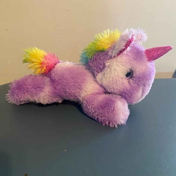 Hug & Luv Rainbow Purple Unicorn Plush Stuffed Animal Toy 9.5” Long Soft Cuddly - Picture 3 of 7
